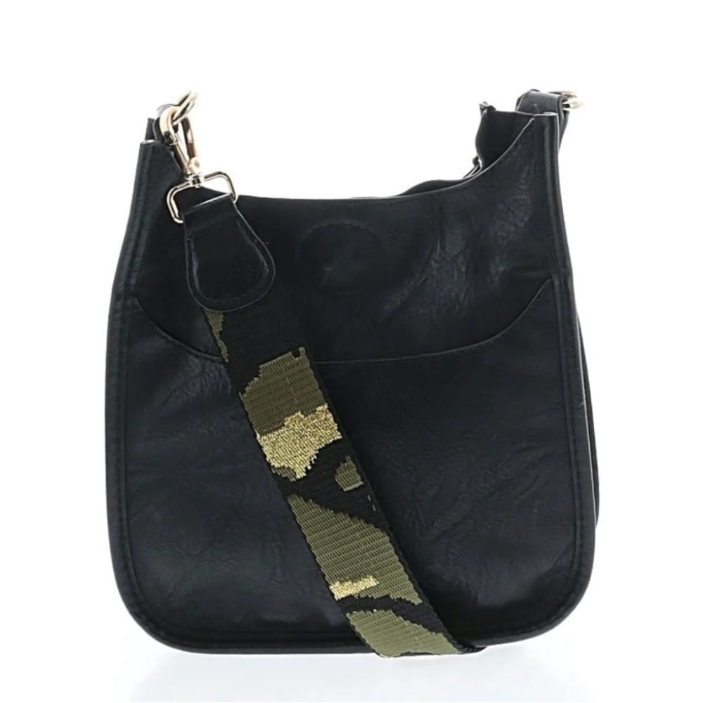 Ah-dorned Black Crossbody bag with Camouflage Strap